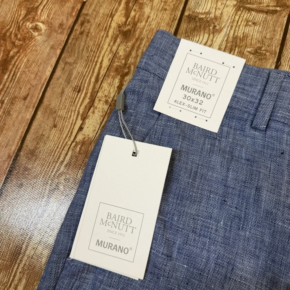 Murano Alex Slim Fit Pants Mens 30x32 Blue Baird McNutt Irish Linen Cuffed NWT
